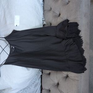 Anthropologie Melrose and Market Charcoal Black Lace Slip Dress